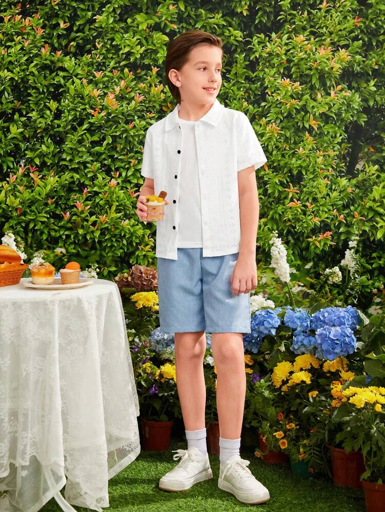 Tween Boy 3pcs Elegant Shirt With T-Shirt And Shorts Set
