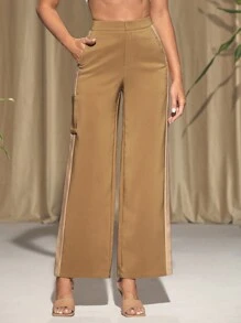 KES Pantalones de dos tonos en caqui para mujer diseñador, para otoño e invierno, vacaciones, festivales