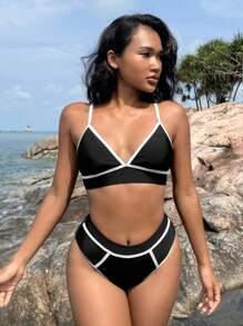 SHEIN Swim Summer Women'S Color Block Bikini Set With Edge Detailing