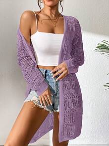 SHEIN Swim Của phụ nữ Xu hướng: Cắt giảm Off Shoulder Tay áo dài Kimono áo Với Mở Mặt trước Cho mùa hè Kỳ nghỉ - Màu Lilac Tím - Xem 3