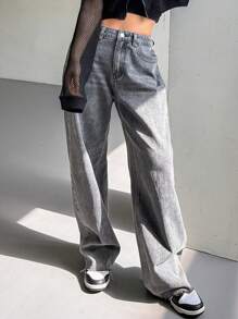 DAZY 女士日常休闲阔腿牛仔裤 - 淺灰色 - 查看 3