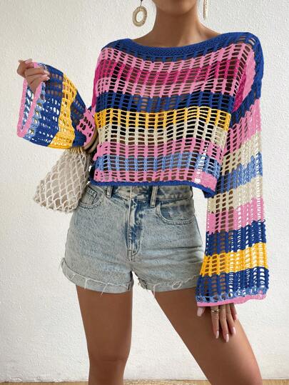 SHEIN Essnce 夏季沙灘彩色鑽空遮罩衫