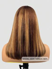 Transparente Spitze, gerade, 13 x 4, Spitzenfront Perücke, 180 % Dichte, kurze Echthaar Perücken, 10 Zoll, Klavierfarbe, 100 % kurze Echthaar Perücken für Frauen, Highlight Farbe - S4/27 - Übersicht 3