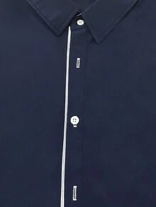 男士休闲通勤拼色纽扣长袖衬衫 - 藍白色 - 查看 4