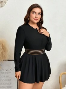 Swim Mulvari 大碼拉鍊閉合長袖背心式泳衣 - 黑色 - 查看 6