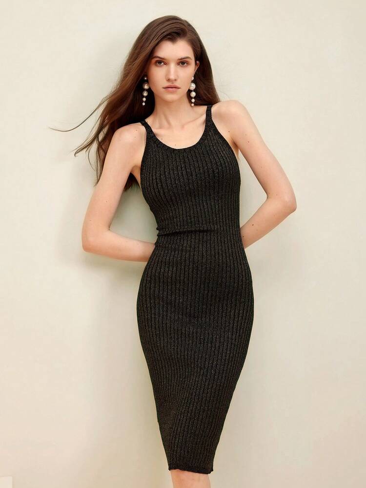 Black Stretchy Sleeveless Bodycon Dress With Hip Package Design