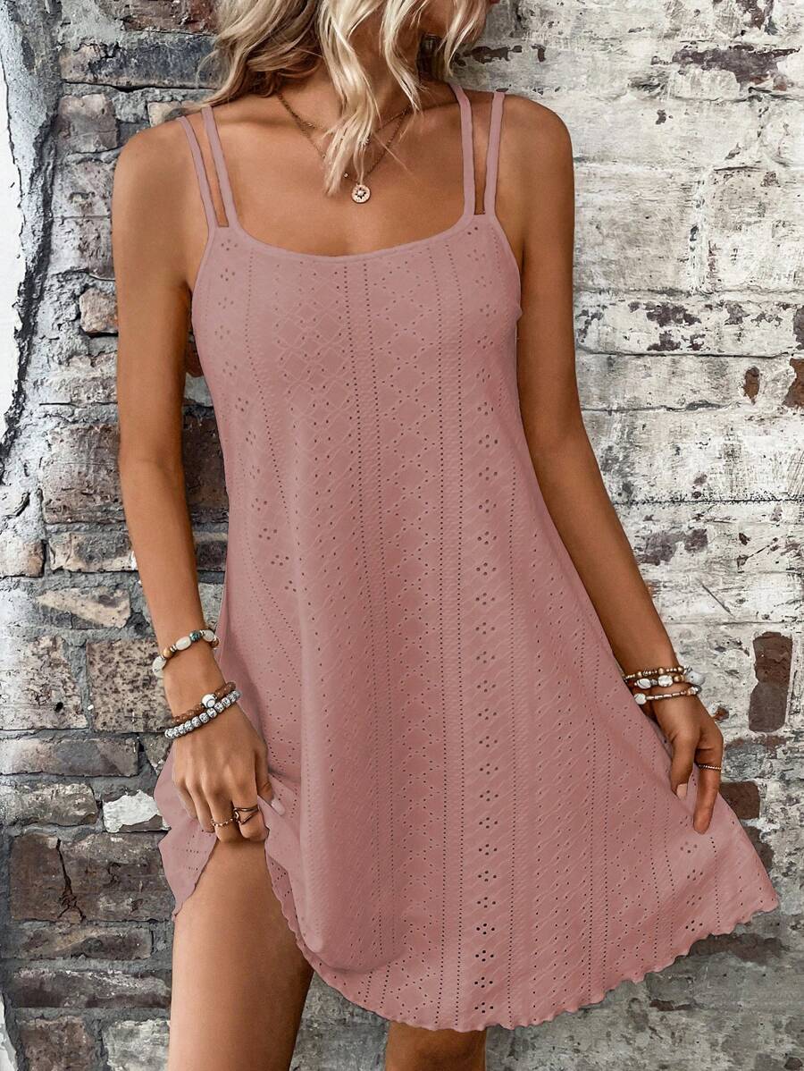 SHEIN LUNE Vestido de tirantes bordado y calado - Rosa vieja - Ver 1