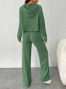 SHEIN PETITE Bộ đồ hai mảnh rộng rãi họa tiết sọc dọc thời trang dành cho nữ mùa hè - màu xanh lá - Xem 2