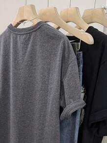 INAWLY Women's Summer Casual Basic Solid Color Short Sleeve T-Shirt - Dark Grey - View 3