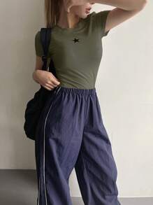 DAZY Damen Stern Muster Lässig Kurzarm T-Shirt für Frühling/Sommer Y2k