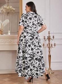 Modelyn Robe élégante grande taille imprimée florale, ourlet haut-bas - Multicolore - Voir 5