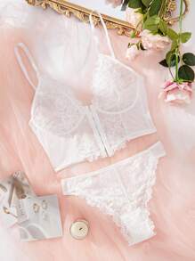 Snug Zone Conjunto de lencería sexy de encaje y parches para mujer, lencería nupcial para salir - Blanco - Ver 1