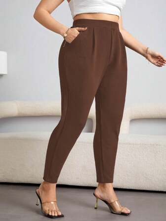 SHEIN Privé Women's Solid Color Simple Plus Size Pants