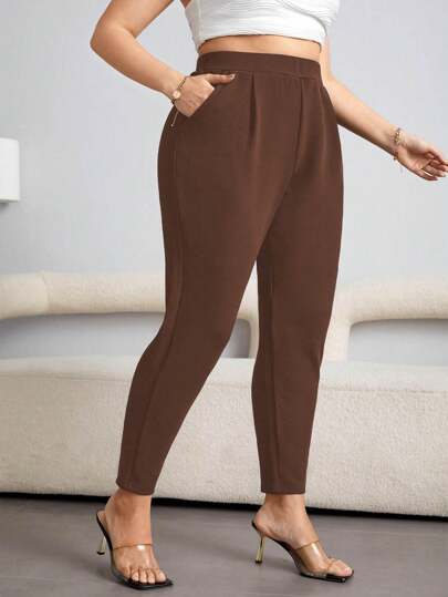 SHEIN Privé 女性純色簡約大碼長褲