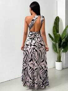 Chiquease 印花开衩下摆无袖露背夏季休闲连衣裙长款女装 - 彩色 - 查看 8