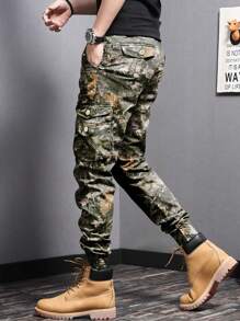 Manfinity EMRG Men's Leaf Printed Elastic Cuff Cargo Pants - Multicolor - View 3