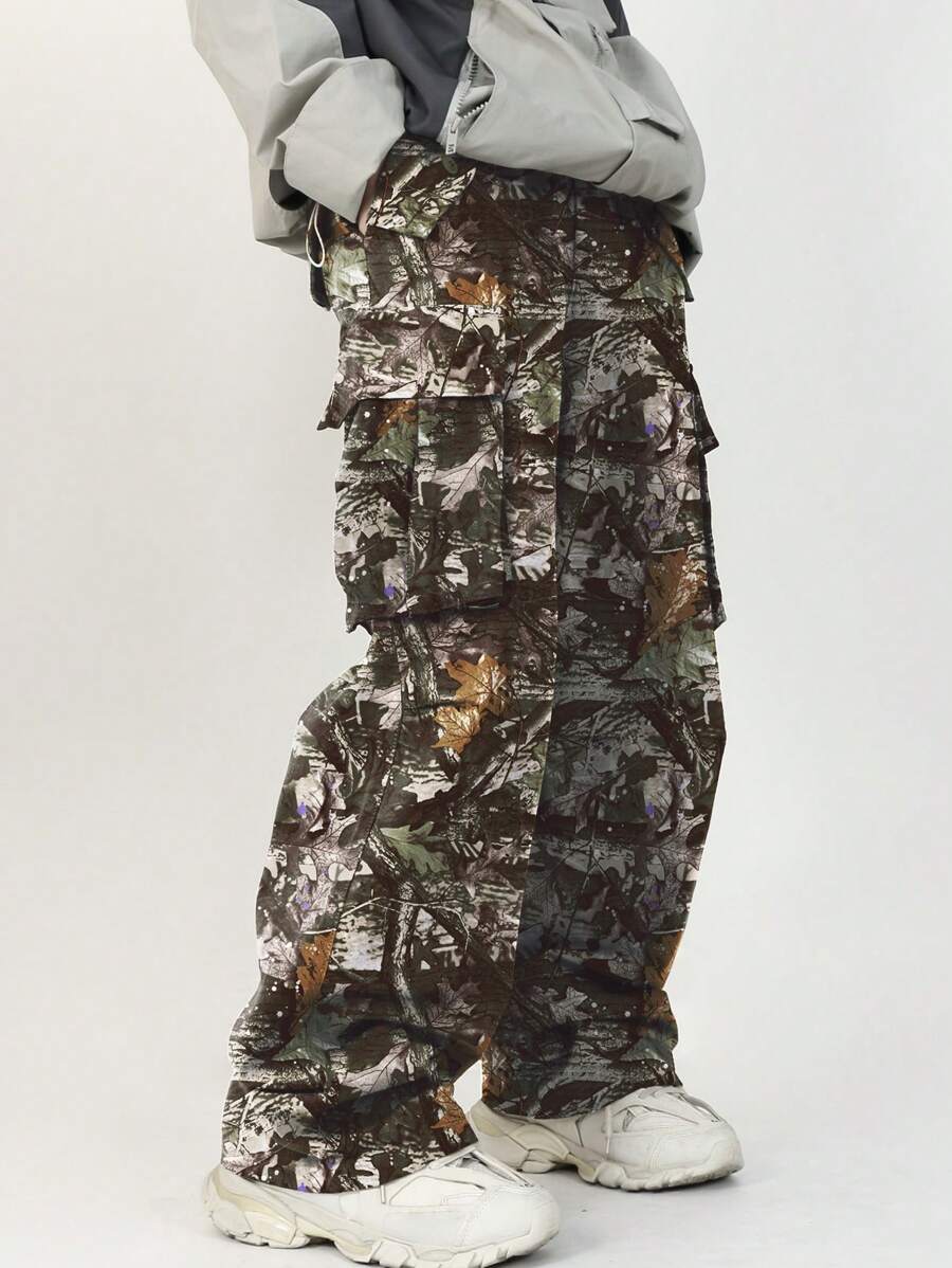 Manfinity Roghcode Loose Fit Men's Cargo Pants With Flap Pockets, Side Drawstring Waist - Multicolor - View 1