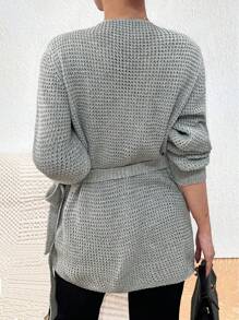 Elenzga Plus Size Women's Fashionable Solid Color Long Sleeve Knitted Cardigan Fall Winter Cloth For Women Autumn - Grey - View 2