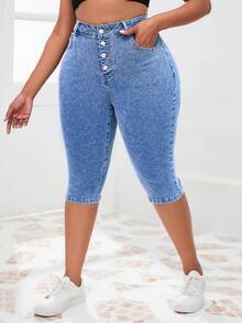Kích thước lớn Của phụ nữ Đúng mốt Chiều dài trung bình Thon gọn Quần denim Cho mùa hè - Màu xanh lam - Xem 6