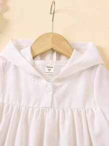 少女夏季沙灘休閒連帽純色短袖襯衫 - 白色 - 查看 5