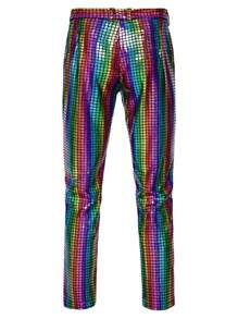 2pcs Men's Plaid Color Block Suit Jacket And Pants Set