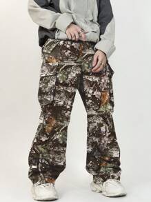 Manfinity Roghcode Loose Fit Men's Cargo Pants With Flap Pockets, Side Drawstring Waist - Multicolor - View 3