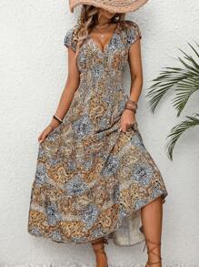 Breezaya V-Neck Floral Print Wrap Dress - Multicolor - View 6