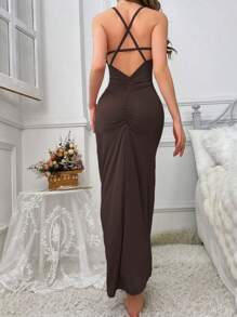 Vestido de verano de unicolor de ajuste delgado sin espalda para mujer, vestido largo