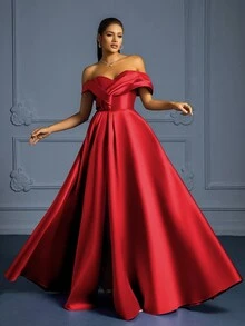 Vipgirl 優雅長拖尾女士晚禮服 - 紅色 - 查看 4