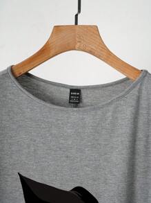 SHEIN Essnce 女性休閒簡約時尚寬鬆短袖長裙 - 灰色 - 查看 4