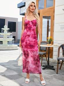 GENKIRA Rochie cu bretele duble pentru femei Tie Dye - Multicolor - Vizualizare 3