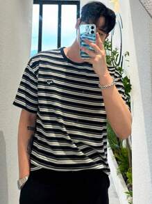 DAZY 夏季男士條紋印花圓領短袖休閒t恤