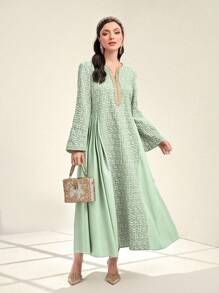 Al Najma Women's Fashionable Green Arabian Style Dress - Mint Green - View 1