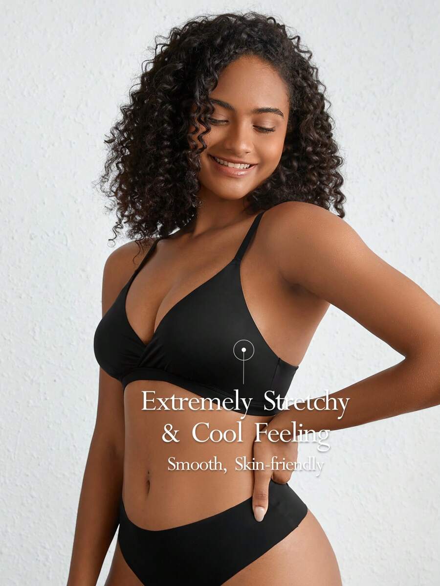 Ocili 彈力光滑黑色螺紋前無痕女式內衣和胸衣 - 黑色 - 查看 1