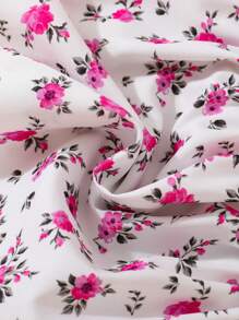 SHEIN Conjunto de top de manga corta con estampado floral patchwork y pantalones con efecto de mezclilla para niña joven
