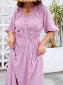 Mulvari Women'S Pleated V-Neck Dress - Dusty Pink - View 1