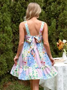 SHEIN Maternity Romantic Garden Vacation Style Floral Print Ruffled Hem Wide Strap Dress Suitable For Summer - Multicolor - View 1