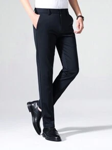 Men Silk Fabric Suit Pants - Navy Blue - View 3