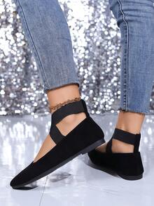 Quý cô Mùa Xuân Mùa thu Đen Ngoài trời Đàn hồi Dây đai Pointed Toe , Bằng phẳng Giải trí Giày dép - màu đen - Xem 5