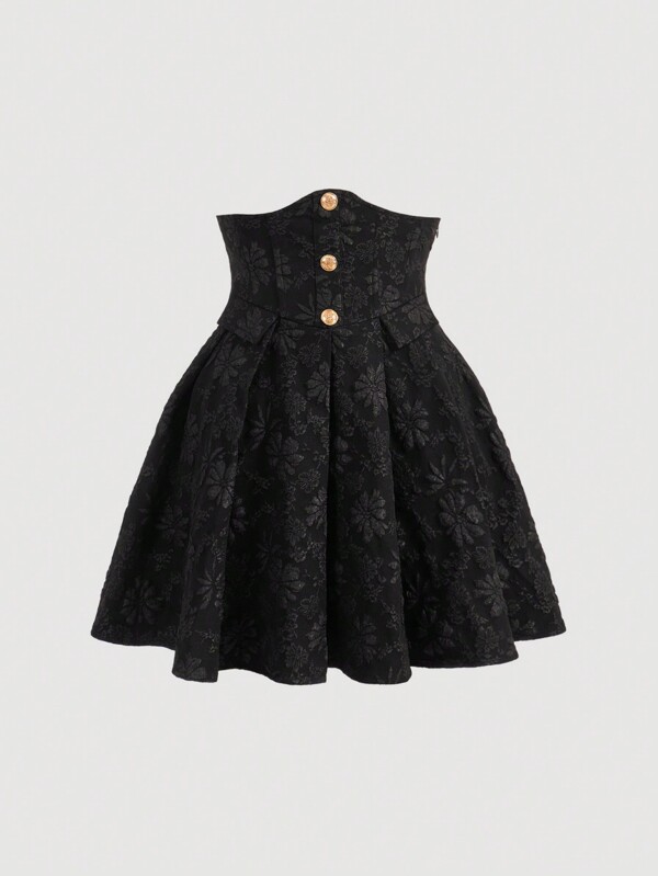 SHEIN MOD Women's Ultra High Waist Jacquard Black Skirt