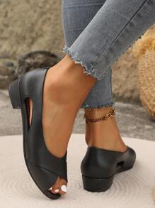 Giày sandal hở mũi đế bệt đế dày thời trang thu/đông cho nữ, phù hợp mặc thường ngày/ngoài trời - màu đen - Xem 6