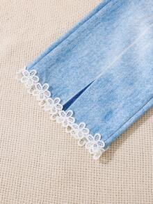 SHEIN Young Girl Holiday Summer Leisure Ditsy Floral Print Off-Shoulder Tank Top And Printed Pants Two-Piece Set - Baby Blue - View 8