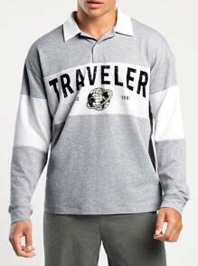 Forever 21 男士鬆身休閒polo衫,彩色拼接和字母印花設計 - 灰色 - 查看 5