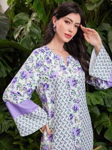 Al Najma 女士紫色阿拉伯印花連衣裙 - 紫色 - 查看 3