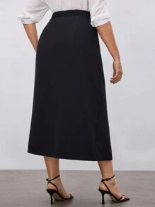 Maija Chân váy xẻ tà cổ điển cỡ lớn - màu đen - Xem 2