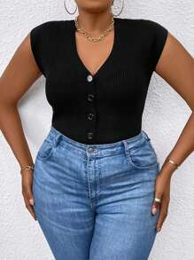 Calvaya Women's Plus Size Solid Color Batwing Sleeves V-Neck Cardigan - Black - View 6