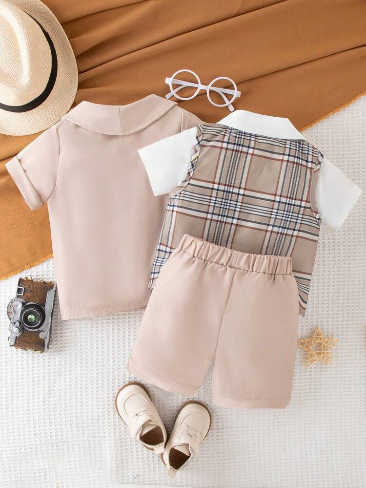 3pcs/Set Baby Boys' Gentleman Elegant Shirt, Shorts And Short Sleeve Suit Jacket For Summer