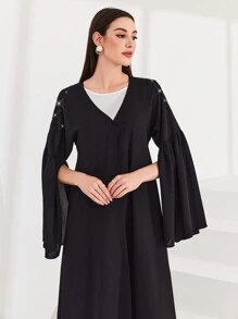 Al Najma Arabian Abaya With Cape Sleeves & Rhinestone Decoration, Muslim Fashion Abaya For Casual/Festival/Gathering/Travel - Black - View 1