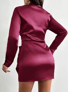 EURMUSE Women's Wrap Design Ruched Dress - Burgundy - View 2
