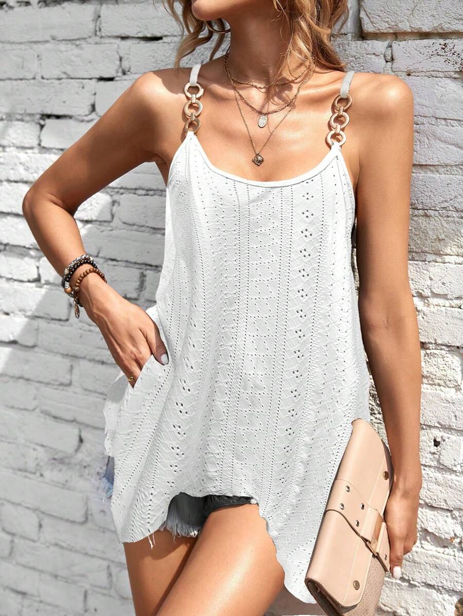 Chiquease Top de camisola sólido con tirantes de cadena Schiffy - Blanco - Ver 1